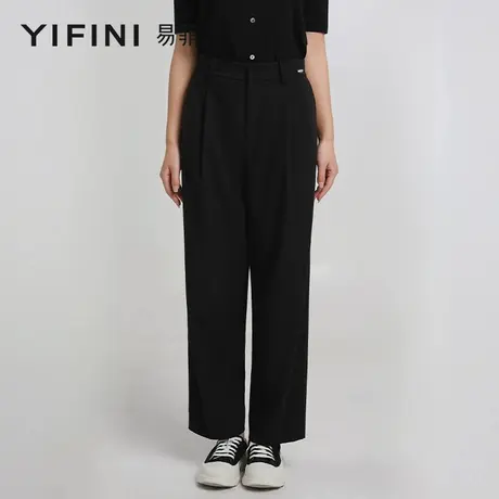 [专柜同款]Yifini/易菲黑色直筒长裤女夏装新款宽松休闲西裤商品大图