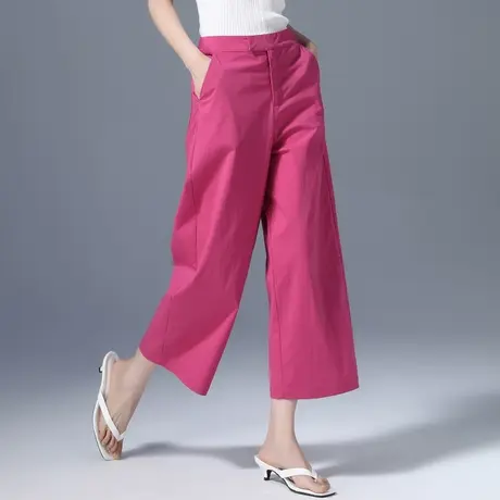 多巴胺紫色裤子女2025夏季薄款高腰阔腿裤小个子八分裤直筒九分裤商品大图