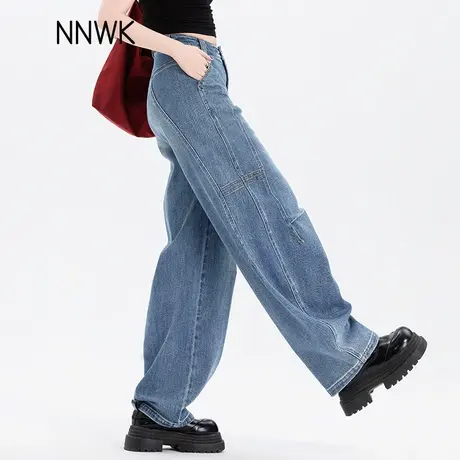 今年流行的弯刀裤子女2025新款春秋复古牛仔裤高腰阔腿垂感镰刀裤图片