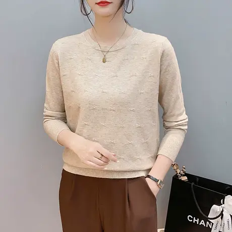 2024秋冬新款爆款纯色内搭针织打底衫宽松洋气百搭加厚圆领毛衣女商品大图