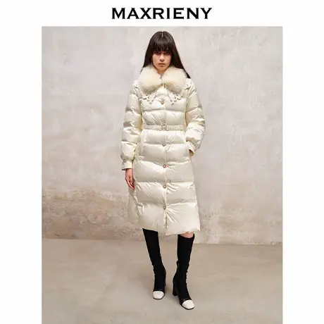 【奥莱】MAXRIENY复古感绣花领羽绒服长款翻领毛绒外套图片