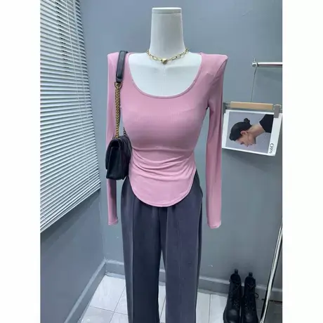 辣妹~腰细胸大bi入！韩版紧身性感长袖T恤女收腰内搭打底衫上衣春图片