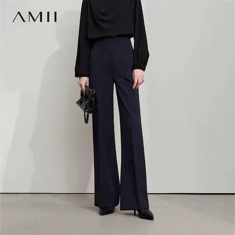 Amii2025秋新款极简通勤职业风纯色直筒高腰无腰头无弹休闲长裤图片