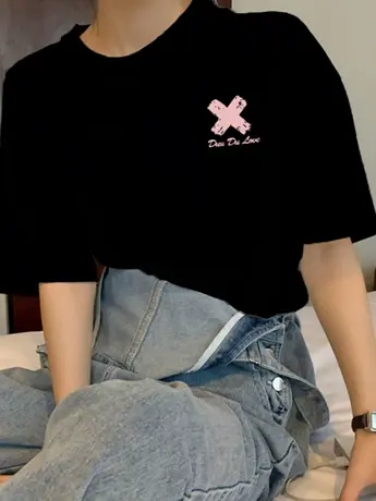 白色仿棉短袖t恤女2023新款夏季美式复古宽松原创设计感小众上衣商品大图