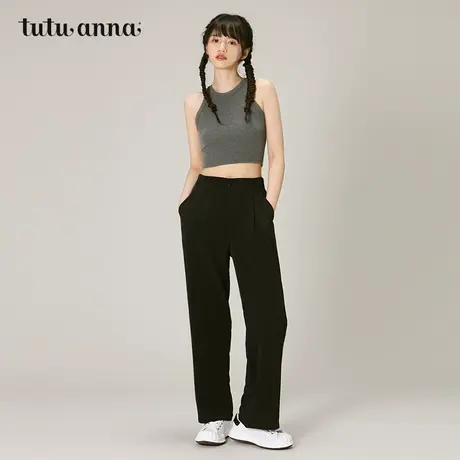 tutuanna春秋打底裤 女 黑色直筒可外穿阔腿裤女 简约休闲裤女图片