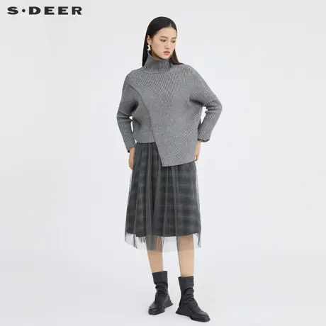 【直播间专属】sdeer圣迪奥格纹高领针织两件套连衣裙S223Z1442商品大图