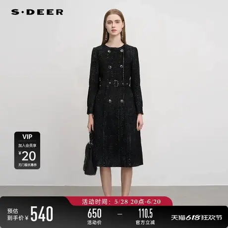 sdeer圣迪奥女装小香风圆领收腰格纹长款风衣S243Z1804图片