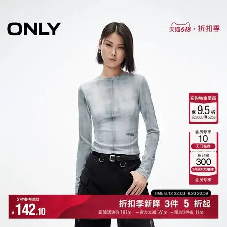 ONLY2025夏季新款潮酷3D满印舒适亲肤正肩圆领修身显瘦长袖T恤女商品大图