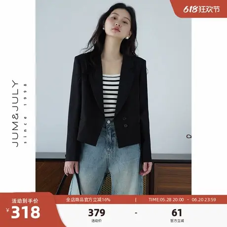 嘉茱莉小个子短款翻驳领西装外套女2025春季新款单排扣小西服上衣商品大图