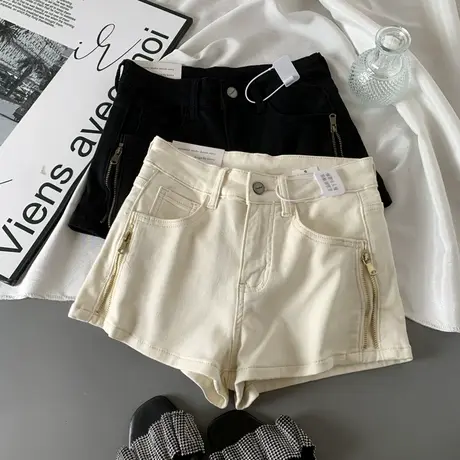 设计感双拉链辣妹高腰牛仔短裤女2025春夏新款弹力包臀阔腿热裤潮商品大图