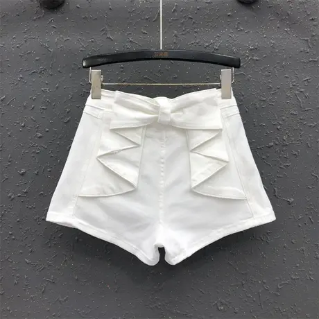 设计款立体蝴蝶结辣妹A字牛仔短裤女25夏季新款高腰显瘦阔腿热裤图片