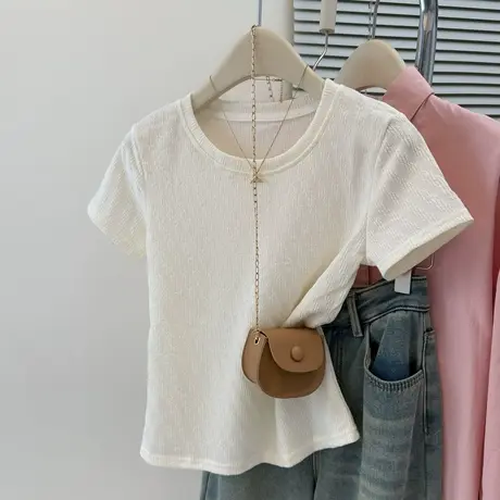 chic甜辣短袖T恤女夏季韩版修身打底衫内搭可外穿短款正肩上衣潮商品大图