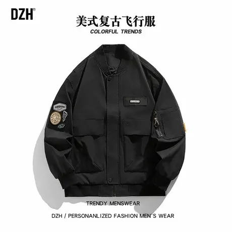 男士黑色棒球服美式工装外套潮牌男春季2025新款哈灵顿飞行员夹克商品大图