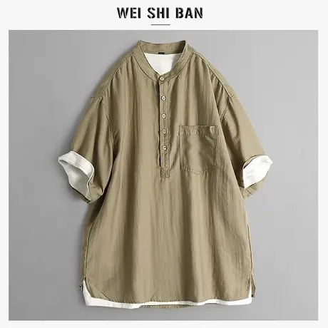 2025夏季宽松薄款透气新中式复古国风亚麻半袖男短袖日常通勤衬衣商品大图