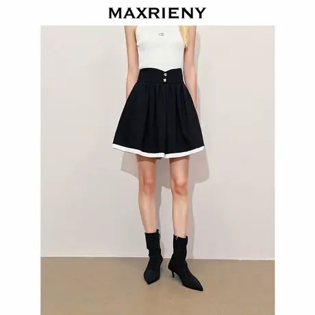 【奥莱】MAXRIENY复古撞色风情短裤夏季新款阔腿裙裤图片