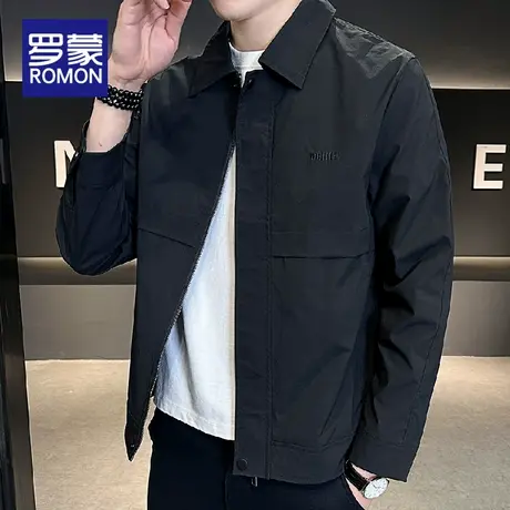 罗蒙男士夹克秋冬季2025新款翻领休闲男外套纯色宽松百搭上衣男款图片