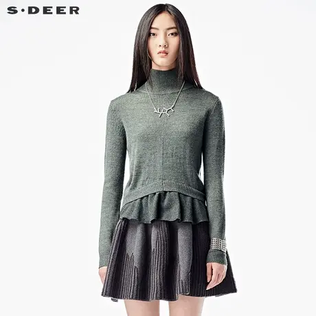 sdeer圣迪奥女2018冬装俏皮垂褶摆气质高领针织衫毛衣S15483555图片
