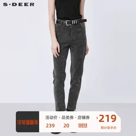 sdeer圣迪奥女装时尚收腰插袋暗条纹灯芯绒长裤S21480835图片