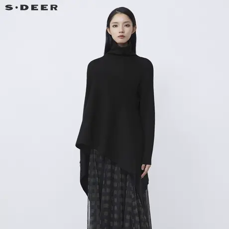 【直播间专属】sdeer圣迪奥个性钩花不规则中长款针织衫S21483536图片
