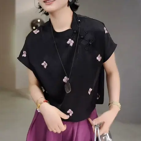新中式刺绣提花设计感短袖女t恤2025新款爆款夏季独特漂亮上衣女图片