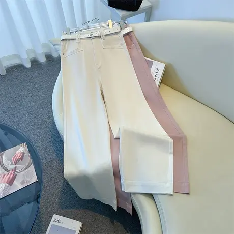 白色牛仔阔腿裤女夏季2025年新款今年流行高腰宽松直筒裤休闲长裤商品大图