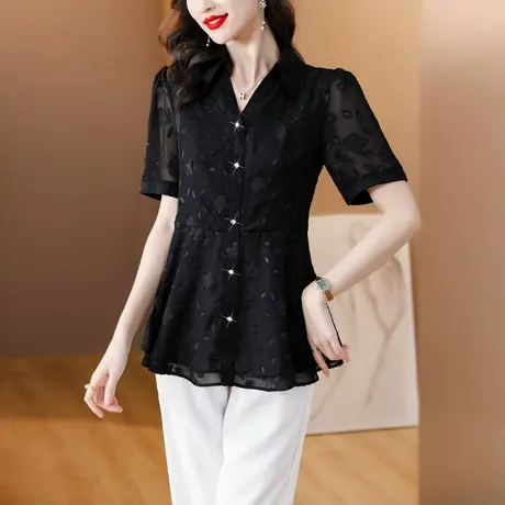 雪纺衬衫女夏季2025年新款大码中长款宽松遮肚子显瘦衬衣妈妈上衣商品大图