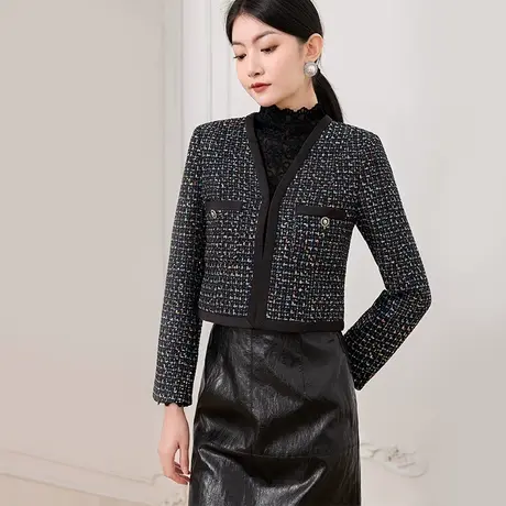 希区瑞普粗花呢炫彩小香短外套女法式2025春季新款百搭时尚上衣商品大图