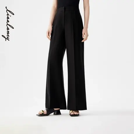 LANCY/朗姿2024夏季新款黑色宽松醋酸西装裤女直筒高级感拖地裤子商品大图