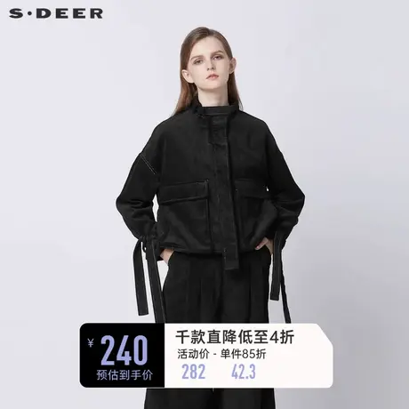 sdeer圣迪奥女装春装复古立领绑带灯芯绒短款外套女S21362226🐥商品大图