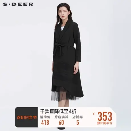 sdeer圣迪奥秋装西装领双排扣收腰通勤中长款风衣S22181806🦂商品大图