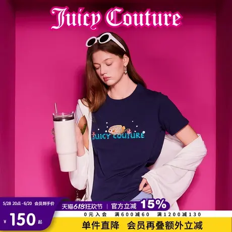 Juicy Couture橘滋春夏新款自在神游美式休闲刺绣圆领短袖T恤女图片