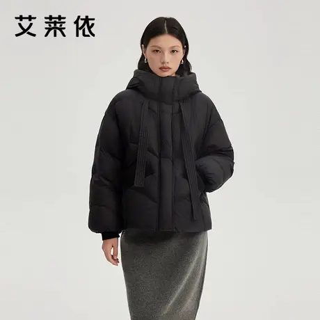 艾莱依连帽女士羽绒服冬季新款短款南瓜帽宽松鸭绒冬装厚外套正品商品大图