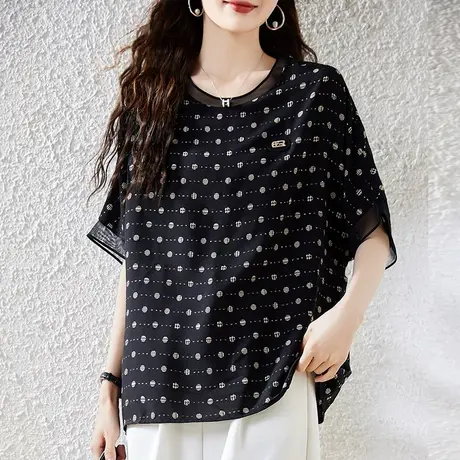 妈妈夏装碎花雪纺衫短袖女宽松加大码女装中年遮肚子显瘦漂亮小衫图片