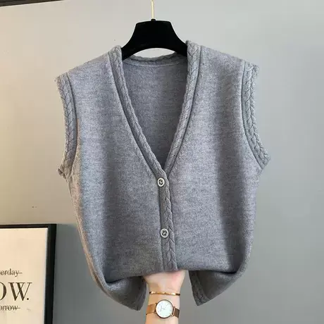 麻花v领开衫针织马甲背心女2025春季新款宽松马夹纯色毛衣坎肩潮商品大图
