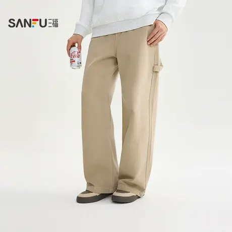 三福2025秋季男士飘带点缀牛仔裤 休闲宽松直筒直腰长裤506184商品大图