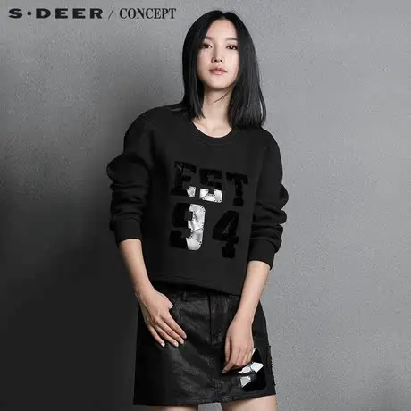 sdeer圣迪奥款宽松机车圆领印花卫衣外套S15382286图片