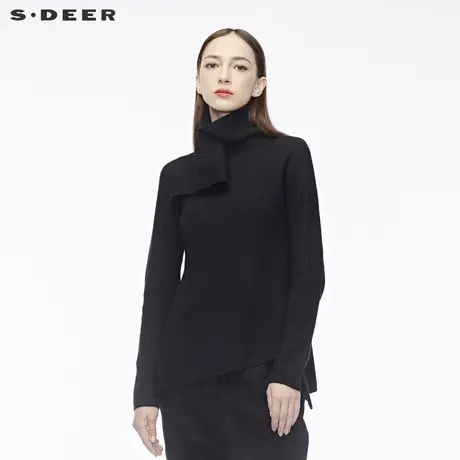 sdeer圣迪奥立体针织纹理不规则个性下摆设计高领针织衫S18483501图片