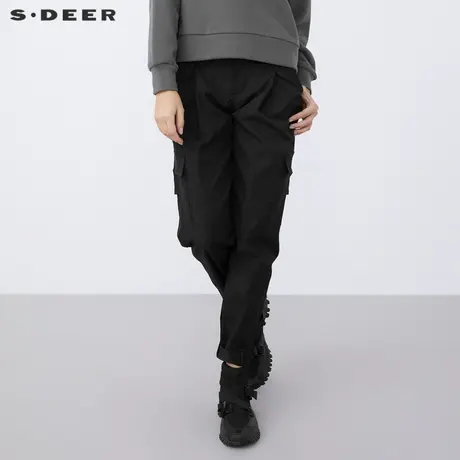 sdeer圣迪奥秋冬时尚个性立体口袋黑色工装长裤S21360831图片