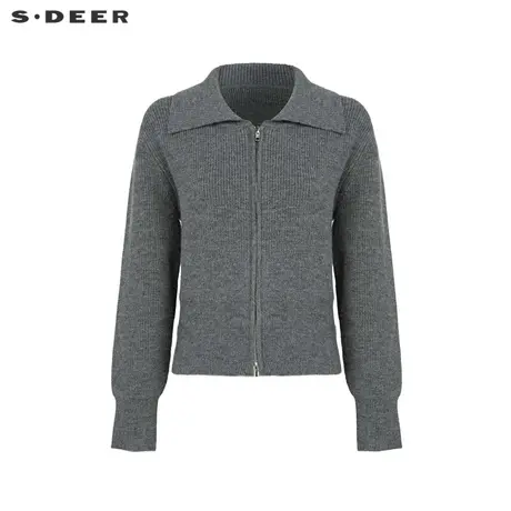 sdeer圣迪奥女装复古简约翻领短款开衫针织衫S233Z35B1图片