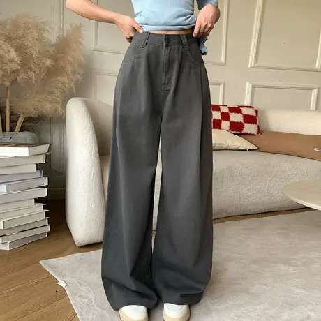 尔给阔腿裤女春夏韩版宽松垂感百搭高腰拖地直筒休闲裤图片