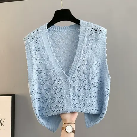 v领针织开衫马甲背心女2025春夏新款上衣纯色马夹镂空毛衣坎肩薄商品大图