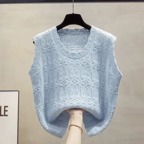 圆领镂空针织马甲背心女2025春秋新款宽松外穿马夹叠穿棉毛衣坎肩图片
