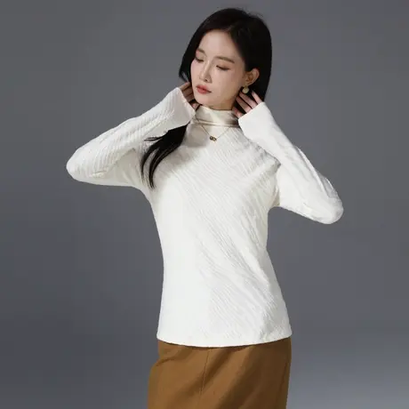 半高领打底衫女2025年新款肌理感内搭套头上衣优雅显瘦暗纹潮女装商品大图