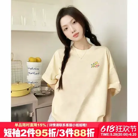 韩系可爱风奶呼呼杏色短袖t恤女2025蛇年本命年宽松减龄半袖上衣商品大图