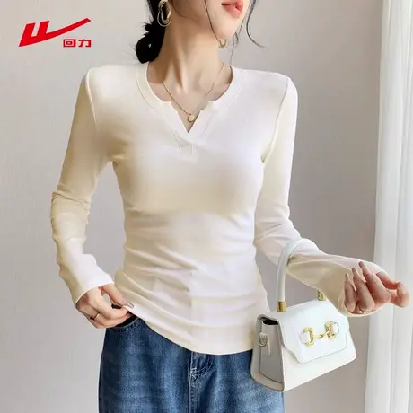 ZH回力v领长袖T恤女2025新款春夏季穿搭时尚收腰显瘦女士打底衫商品大图