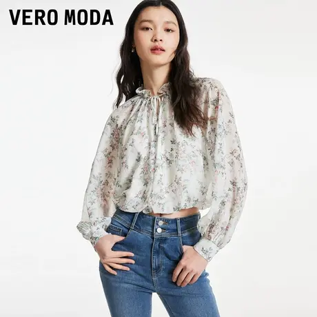 Vero Moda奥莱上衣女春秋新款木耳边V领浪漫印花清新温柔气质流行商品大图