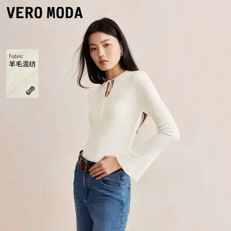 Vero Moda奥莱针织衫毛衣女秋冬新款长袖V领系带上衣修身气质流行商品大图