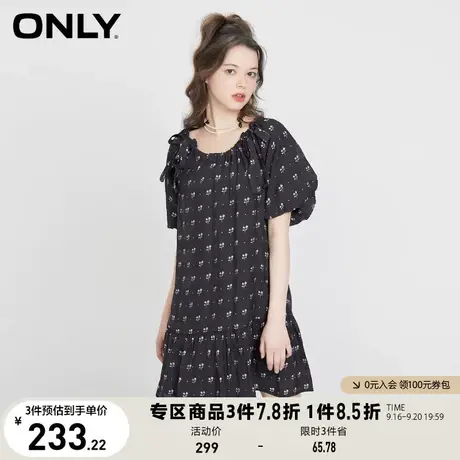 ONLY奥莱2023夏季新款泡泡袖花边绑带短款连衣裙女商品大图