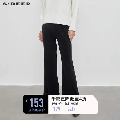 sdeer圣迪奥女装休闲松紧灯芯绒垂坠黑色喇叭裤S23480806👸商品大图