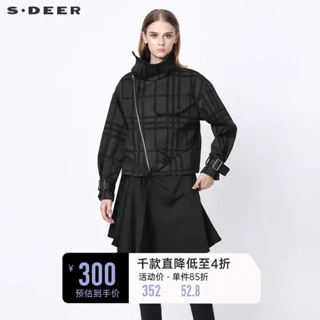 sdeer圣迪奥女装春装立领撞色格纹织带拼接短款外套S21382223🐦商品大图